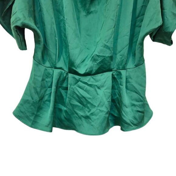 H&M Women's Turquoise Green Poly Satin Charmeuse Stand Collar Short Batwing Slee - Picture 5 of 8